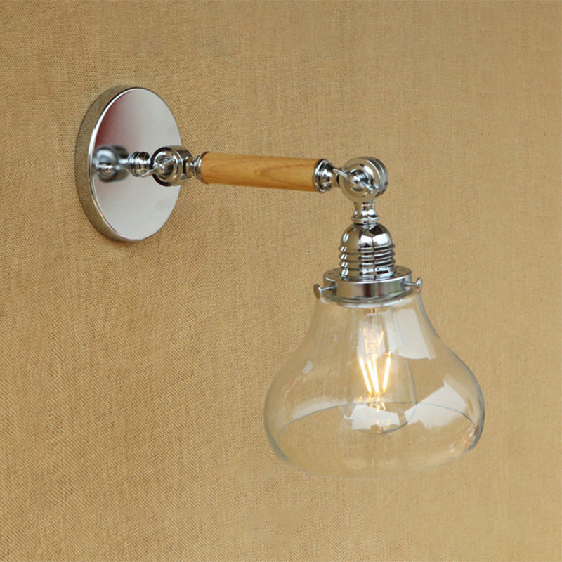 Frendorf | Wood One Light Wandleuchte Vintage Klar Glas Pear Beleuchtungseinrichtung für Wohnzimmer, 8"/4"/6" L Holzarm