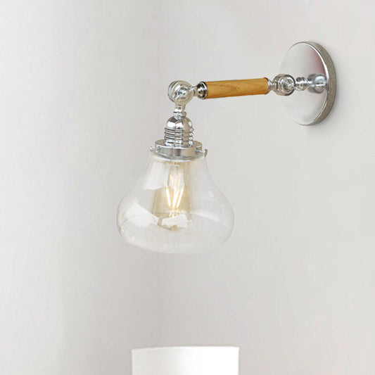 Frendorf | Wood One Light Wandleuchte Vintage Klar Glas Pear Beleuchtungseinrichtung für Wohnzimmer, 8"/4"/6" L Holzarm