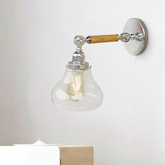 Frendorf | Wood One Light Wandleuchte Vintage Klar Glas Pear Beleuchtungseinrichtung für Wohnzimmer, 8"/4"/6" L Holzarm