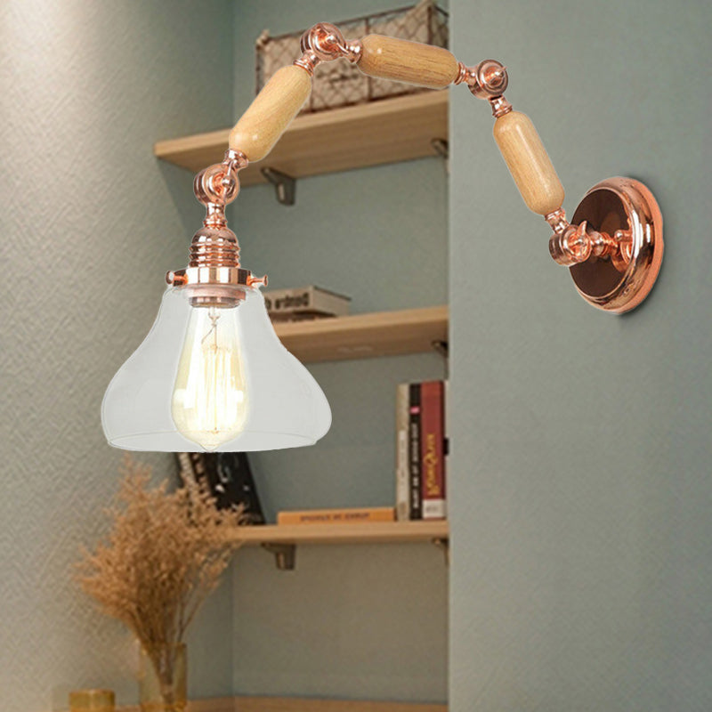 Frendorf | 1 Glühbirne Wandlampe mit Kegelschirm Klarglas Industrielle Wohnzimmer Wandleuchte Beleuchtung