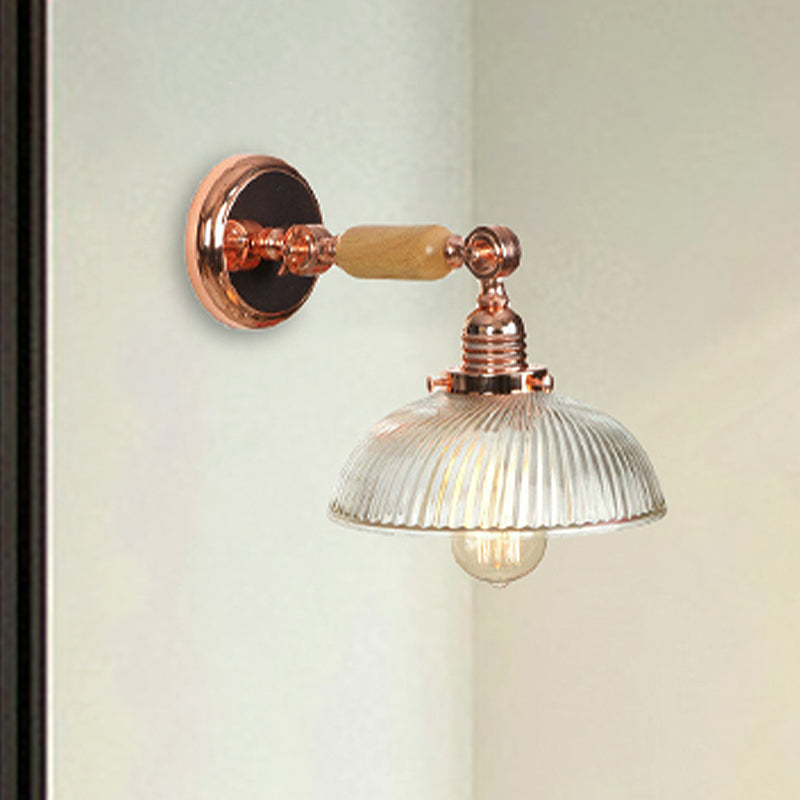 Frendorf | Eine Glühbirne gerippte Glas Wandleuchte Farmhaus Roségold gewölbte Schlafzimmer Wandlampe