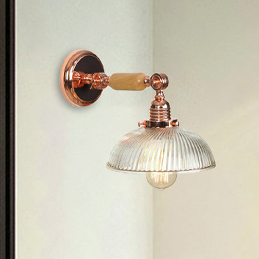 Frendorf | Eine Glühbirne gerippte Glas Wandleuchte Farmhaus Roségold gewölbte Schlafzimmer Wandlampe