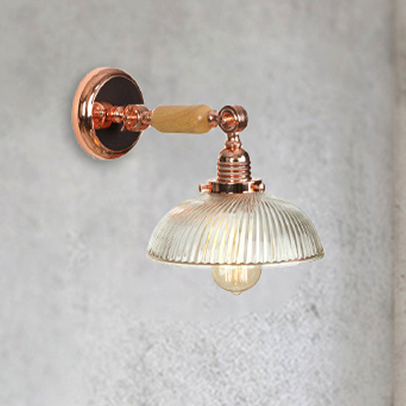 Frendorf | Eine Glühbirne gerippte Glas Wandleuchte Farmhaus Roségold gewölbte Schlafzimmer Wandlampe