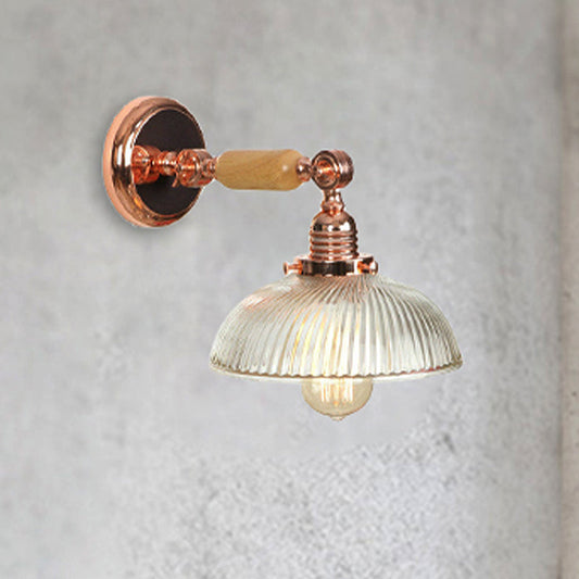 Frendorf | Eine Glühbirne gerippte Glas Wandleuchte Farmhaus Roségold gewölbte Schlafzimmer Wandlampe