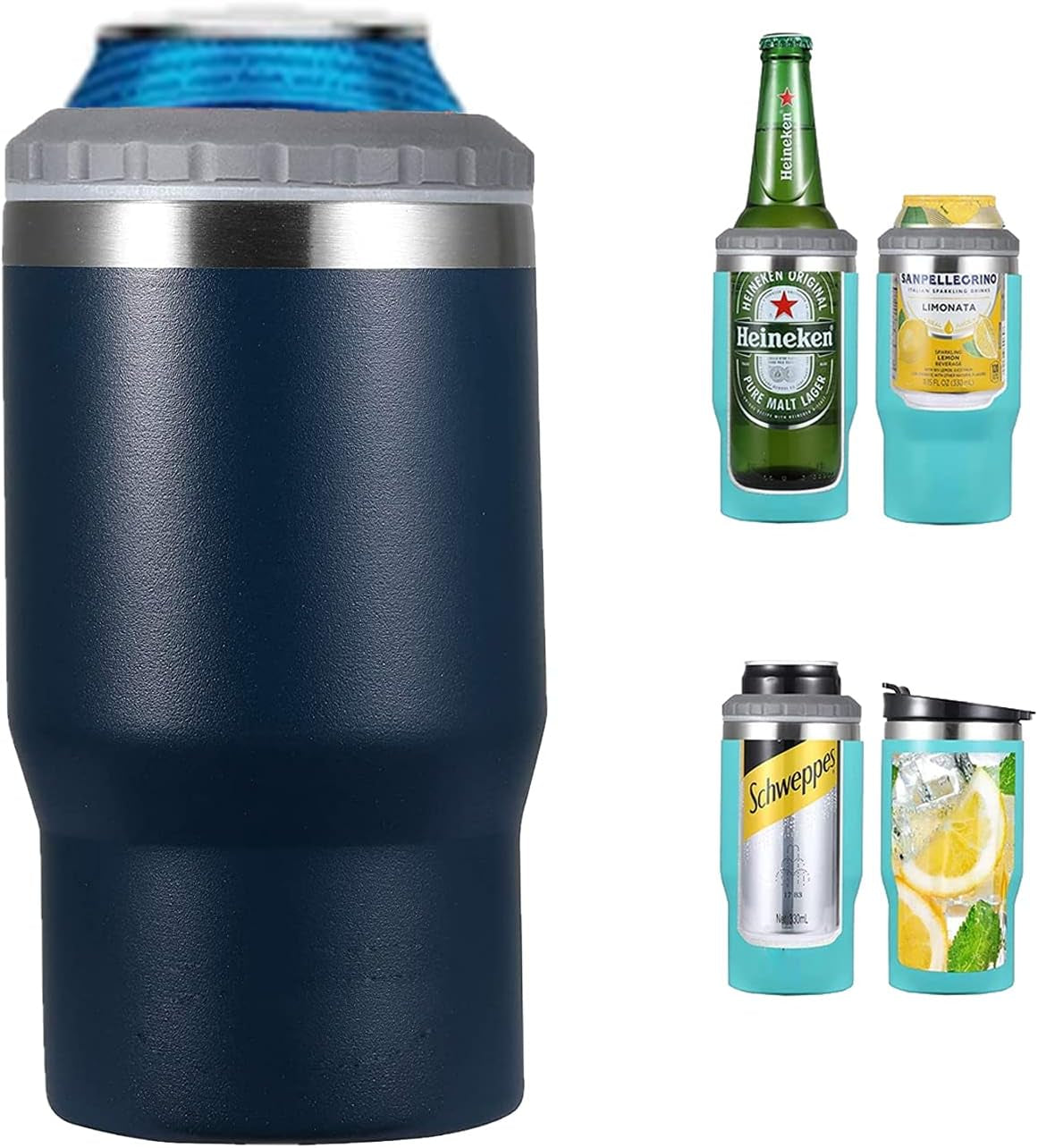Frendorf | 4 in 1 Edelstahl Dose-/Flaschenisolator, 14Oz Zwei-Wege-Deckel SUS Isolierte Dose Kühler, Bierflaschenhalter (Schwarz)