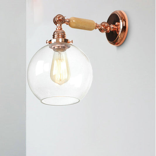 Frendorf | Orb Shade Klar Glas Wandlampe Industrie Einzelne Glühbirne Wohnzimmer Wandlicht in Roségold