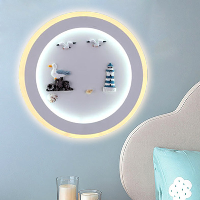 Frendorf | Maritime Stijlvolle Cirkel Wandlamp met Zee Acryl LED Wandlamp in Wit voor Kinderkamer