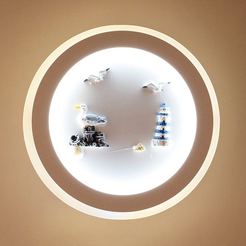 Frendorf | Maritime Stijlvolle Cirkel Wandlamp met Zee Acryl LED Wandlamp in Wit voor Kinderkamer