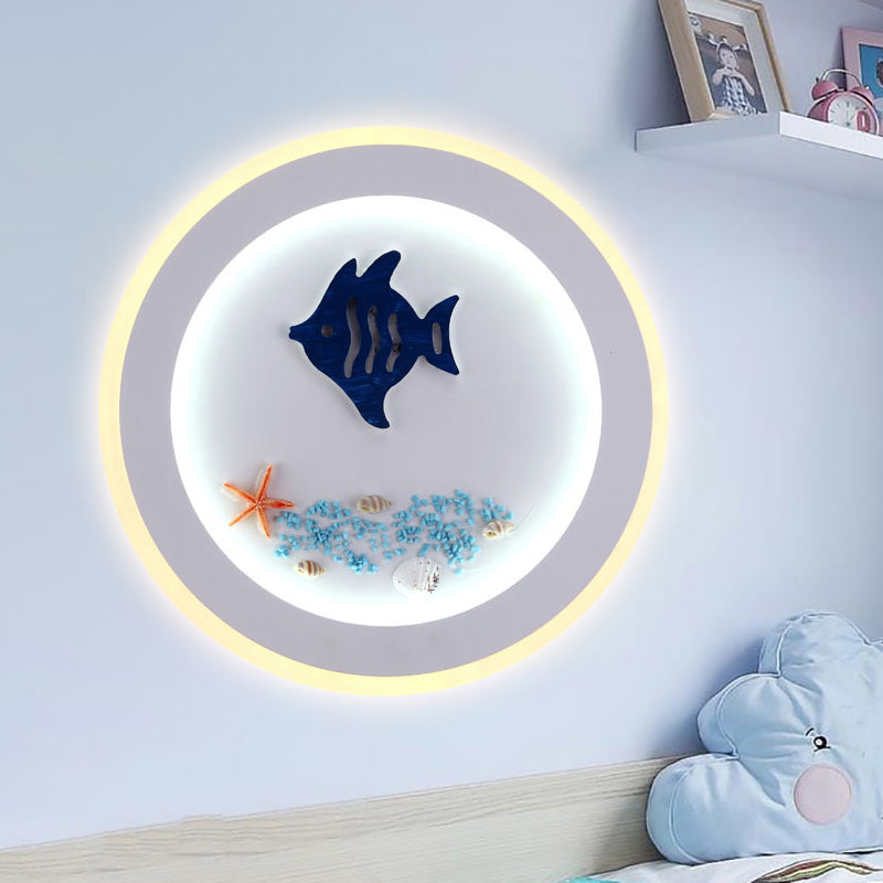 Frendorf | Maritime Stijlvolle Cirkel Wandlamp met Zee Acryl LED Wandlamp in Wit voor Kinderkamer