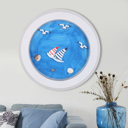 Frendorf | Maritime Stijlvolle Cirkel Wandlamp met Zee Acryl LED Wandlamp in Wit voor Kinderkamer