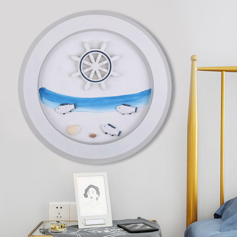 Frendorf | Maritime Stijlvolle Cirkel Wandlamp met Zee Acryl LED Wandlamp in Wit voor Kinderkamer