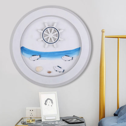 Frendorf | Maritime Stijlvolle Cirkel Wandlamp met Zee Acryl LED Wandlamp in Wit voor Kinderkamer