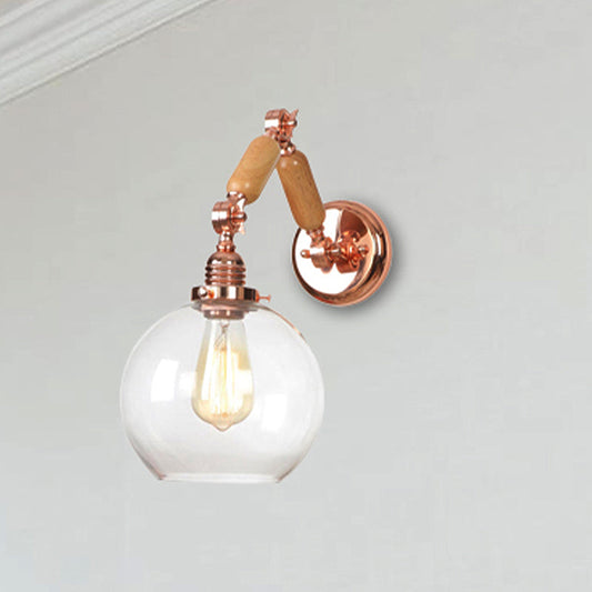 Frendorf | 1 Glühbirne Globe Wandmontierte Lichtarmatur Rustikales Roségold Klares Glas Beleuchtung mit Ausziehbarem Arm