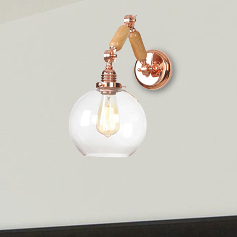 Frendorf | 1 Glühbirne Globe Wandmontierte Lichtarmatur Rustikales Roségold Klares Glas Beleuchtung mit Ausziehbarem Arm