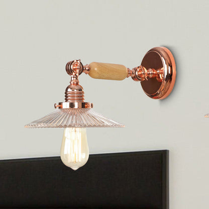 Frendorf | Ribbelglas Roze Gouden Wandlamp Saucer 1-Licht Industriële Wandlamp Bevestiging voor Woonkamer
