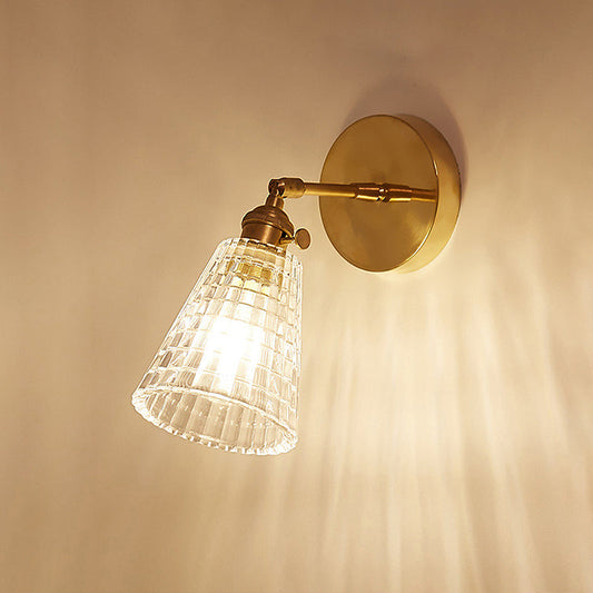 Frendorf | Tapered Wohnzimmer Wandlicht Armatur Industrie Klar Prismen Glas 1 Licht Messing Wandleuchte Lampe
