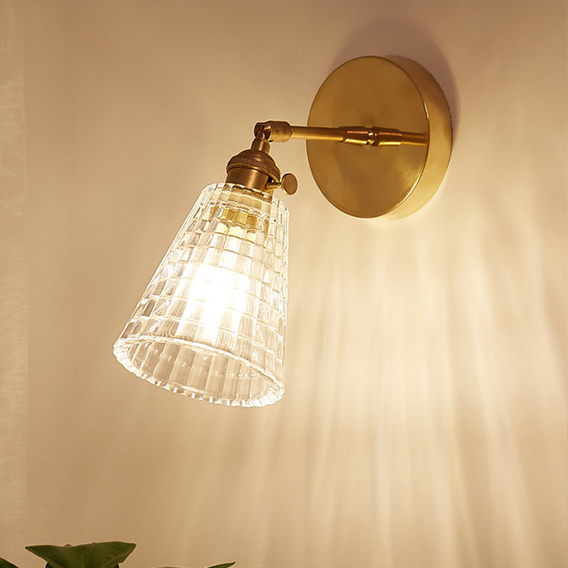 Frendorf | Tapered Wohnzimmer Wandlicht Armatur Industrie Klar Prismen Glas 1 Licht Messing Wandleuchte Lampe