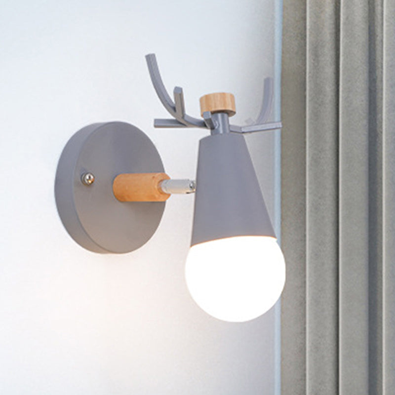 Frendorf | Metalen kleine kegel wandlamp met hertengeweien draaibaar kinderkamer 1 licht Nordische stijl wandlamp