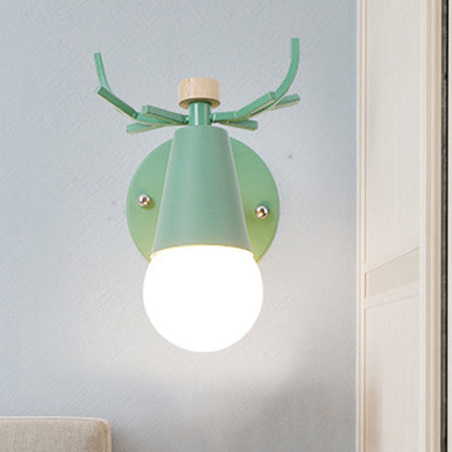 Frendorf | Metalen kleine kegel wandlamp met hertengeweien draaibaar kinderkamer 1 licht Nordische stijl wandlamp