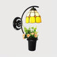 Frendorf | Dome Wandlamp Tiffany Gekleurd Glas 1 Hoofd Geel/Helder/Blauw Wandlamp Fixture met Bloemdecoratie