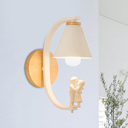 Romantische Kegelshade-Wandlampe mit Paar Metall 1 Glühbirne Wandleuchte für das Arbeitszimmer