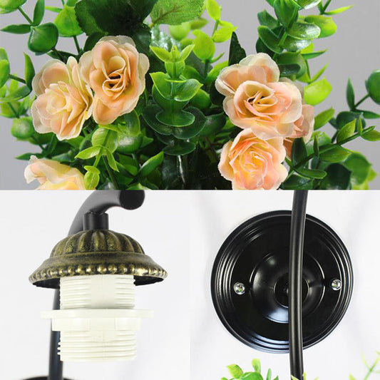 Frendorf | Lily Wandlamp Tiffany Beige/Helder Glas 1 Hoofd Zwarte Sconces Verlichting met Bloemdecoratie