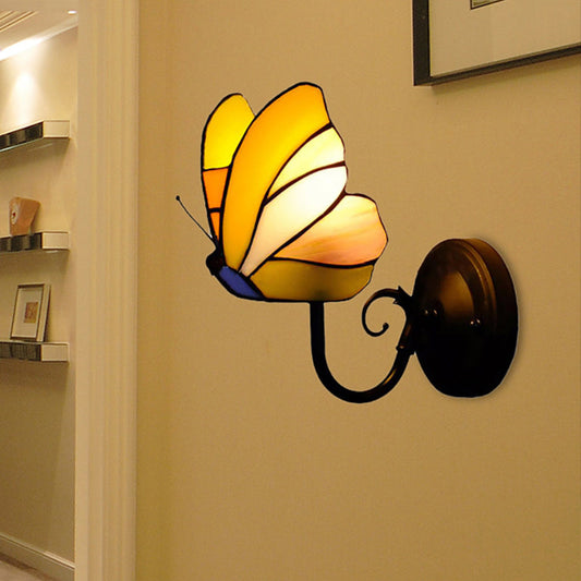 Frendorf | 1 Licht Schmetterling Wandleuchte Rustikale Lodge Buntglas Dekorative Wandlampe für Schlafzimmer
