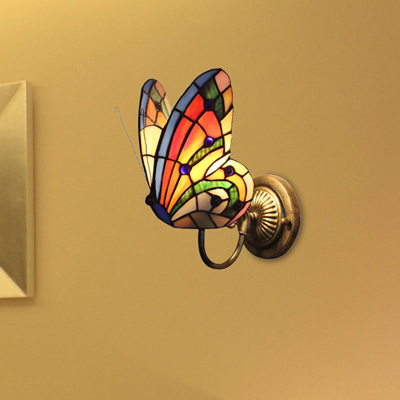 Frendorf | 1 Licht Schmetterling Wandleuchte Rustikale Lodge Buntglas Dekorative Wandlampe für Schlafzimmer