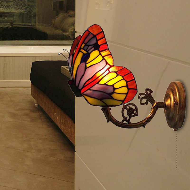 Frendorf | 1 Licht Schmetterling Wandleuchte Rustikale Lodge Buntglas Dekorative Wandlampe für Schlafzimmer