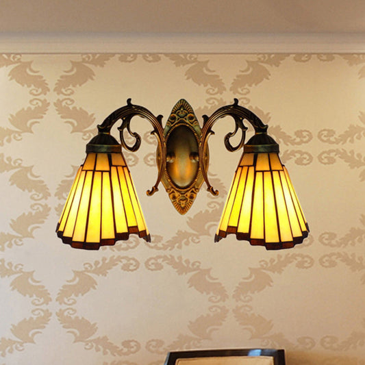 Frendorf | Gelbes Glas Alter Messing Wandleuchte Bogen/Nixe 2 Köpfe Mission Wandmontierte Lampe