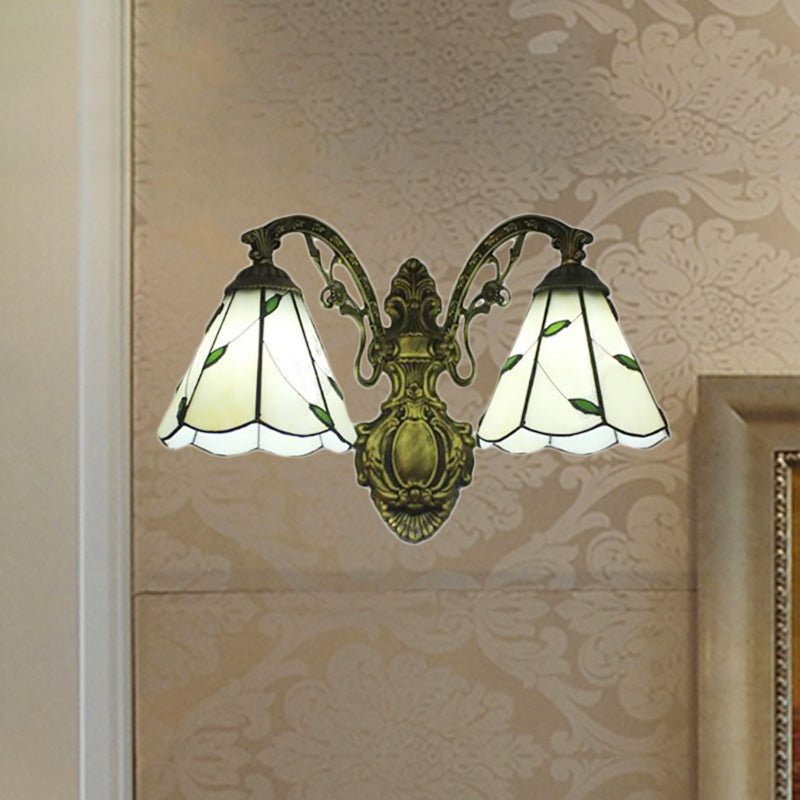 Frendorf | Blad Wandlamp 2 Lichten Gevlekte Glas Rustieke Wandverlichting voor Slaapkamer