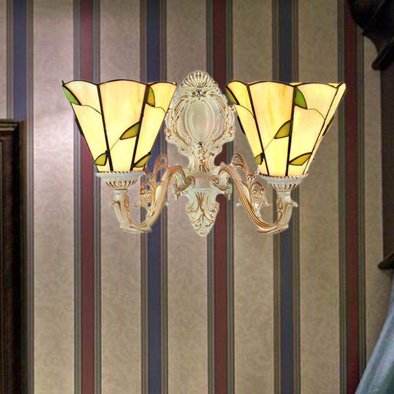 Frendorf | Blad Wandlamp 2 Lichten Gevlekte Glas Rustieke Wandverlichting voor Slaapkamer