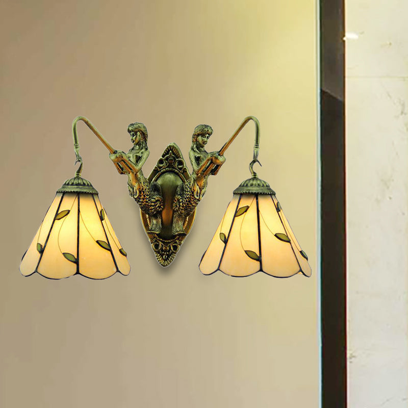 Frendorf | Blad Wandlamp 2 Lichten Gevlekte Glas Rustieke Wandverlichting voor Slaapkamer