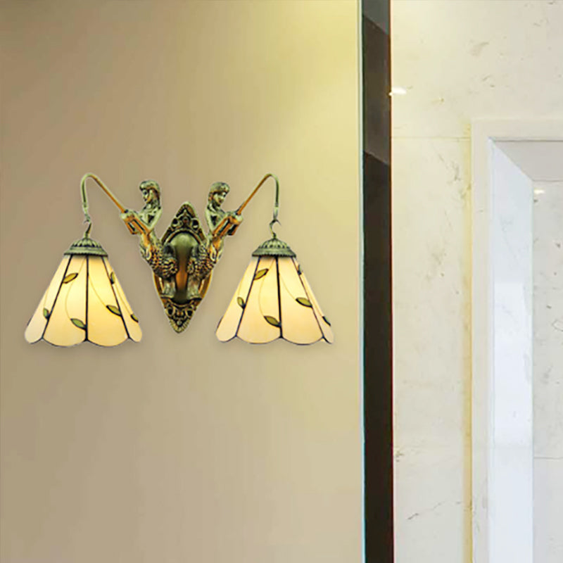 Frendorf | Blad Wandlamp 2 Lichten Gevlekte Glas Rustieke Wandverlichting voor Slaapkamer