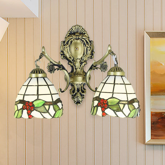 Frendorf | Rustiek Tiffany Wandverlichting Gekleurde Glas 2 Lichten Binnen Wandverlichting in Verouderd Messing