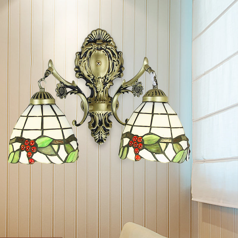 Frendorf | Rustiek Tiffany Wandverlichting Gekleurde Glas 2 Lichten Binnen Wandverlichting in Verouderd Messing