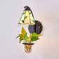 Frendorf | Cone Wandleuchte 1 Kopf Beige/Blaue Glas Tiffany Wandleuchte mit Pflanzen Dekoration