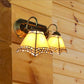 Frendorf | 2 Lichten Pyramide Wandverlichting met Gooseneck Missiestijl Glas-in-lood Wandlamp