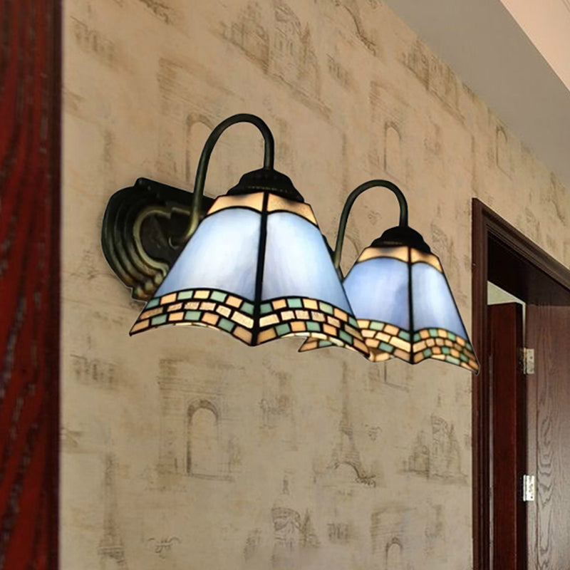 Frendorf | 2 Lichten Pyramide Wandverlichting met Gooseneck Missiestijl Glas-in-lood Wandlamp