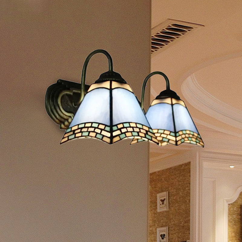 Frendorf | 2 Lichten Pyramide Wandverlichting met Gooseneck Missiestijl Glas-in-lood Wandlamp