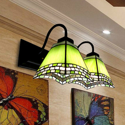 Frendorf | 2 Lichten Pyramide Wandverlichting met Gooseneck Missiestijl Glas-in-lood Wandlamp