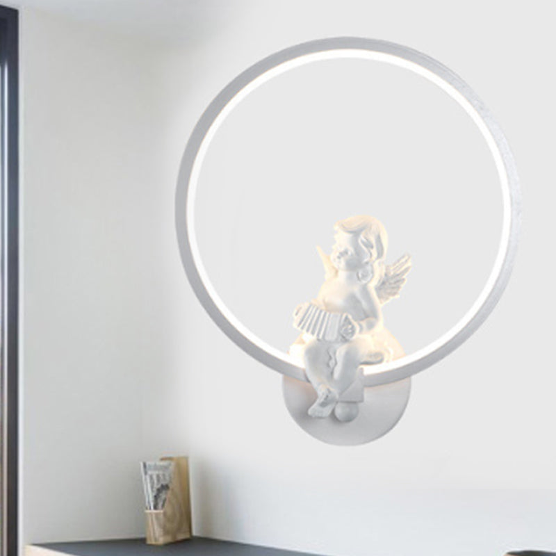 Frendorf | Art Ring Wandleuchte mit kleinem Engel Metallharz Wandlampe für Schlafzimmer Spiegel Badezimmer
