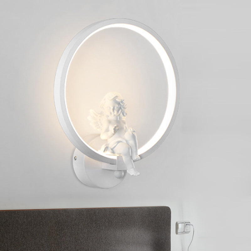 Frendorf | Art Ring Wandleuchte mit kleinem Engel Metallharz Wandlampe für Schlafzimmer Spiegel Badezimmer