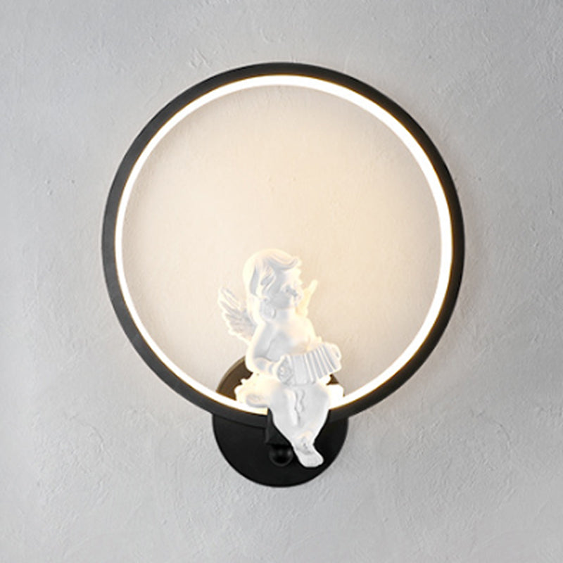 Frendorf | Art Ring Wandleuchte mit kleinem Engel Metallharz Wandlampe für Schlafzimmer Spiegel Badezimmer