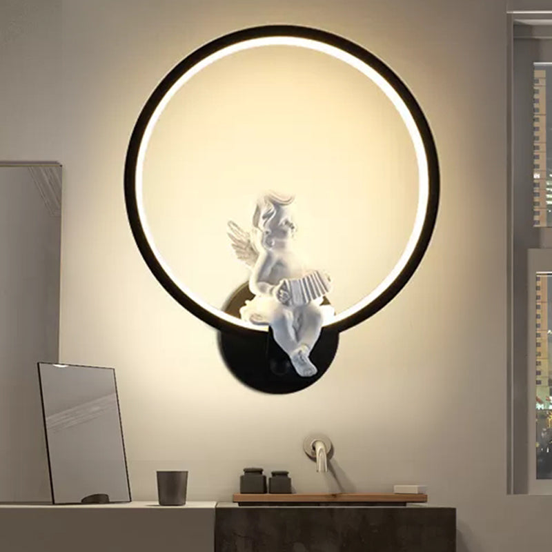 Frendorf | Art Ring Wandleuchte mit kleinem Engel Metallharz Wandlampe für Schlafzimmer Spiegel Badezimmer