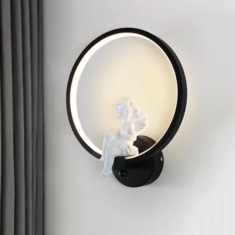 Frendorf | Art Ring Wandleuchte mit kleinem Engel Metallharz Wandlampe für Schlafzimmer Spiegel Badezimmer