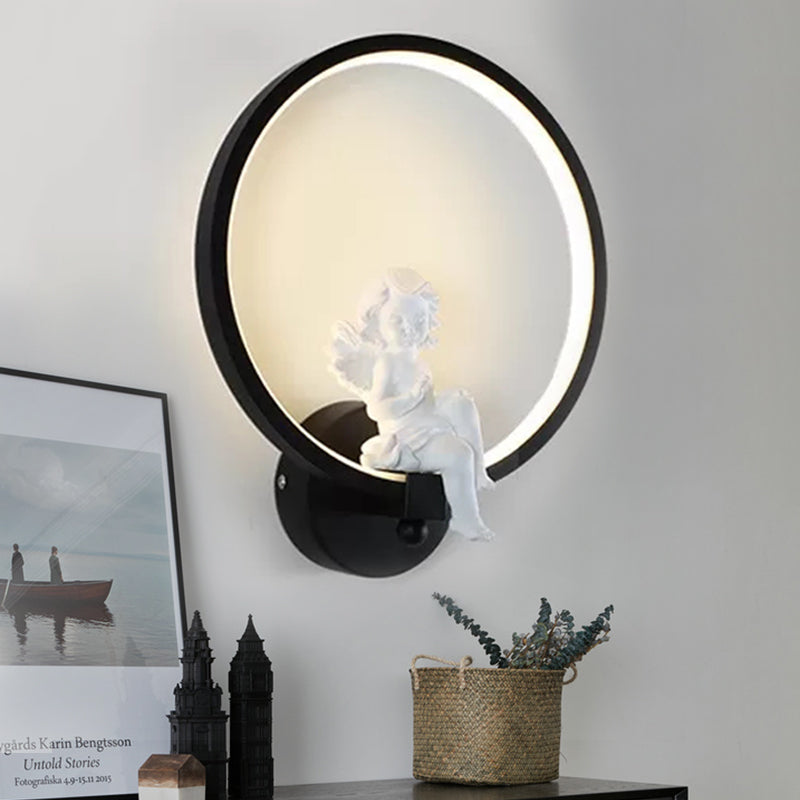Frendorf | Art Ring Wandleuchte mit kleinem Engel Metallharz Wandlampe für Schlafzimmer Spiegel Badezimmer