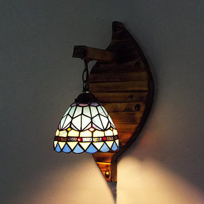 Frendorf | Industrieel Vintage Koepel Wandlamp Geelglas 1 Plek Hangende Wandarmatuur in Beige/blauw voor Gang