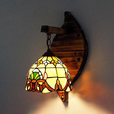 Frendorf | Industrieel Vintage Koepel Wandlamp Geelglas 1 Plek Hangende Wandarmatuur in Beige/blauw voor Gang