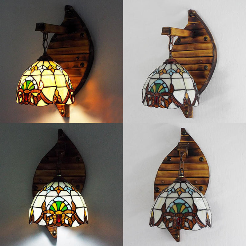 Frendorf | Industrieel Vintage Koepel Wandlamp Geelglas 1 Plek Hangende Wandarmatuur in Beige/blauw voor Gang